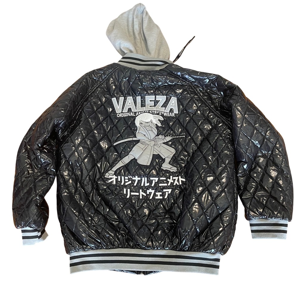 Valeza Quilted Streetwear Jacket • Samurai Anime Graphic • Black L Hoodie Look‎